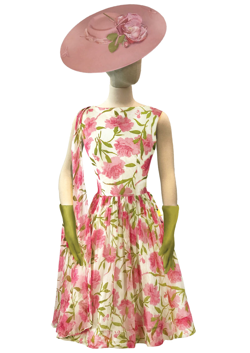 Early 1960s Pink Carnations Chiffon Dress - NEW!