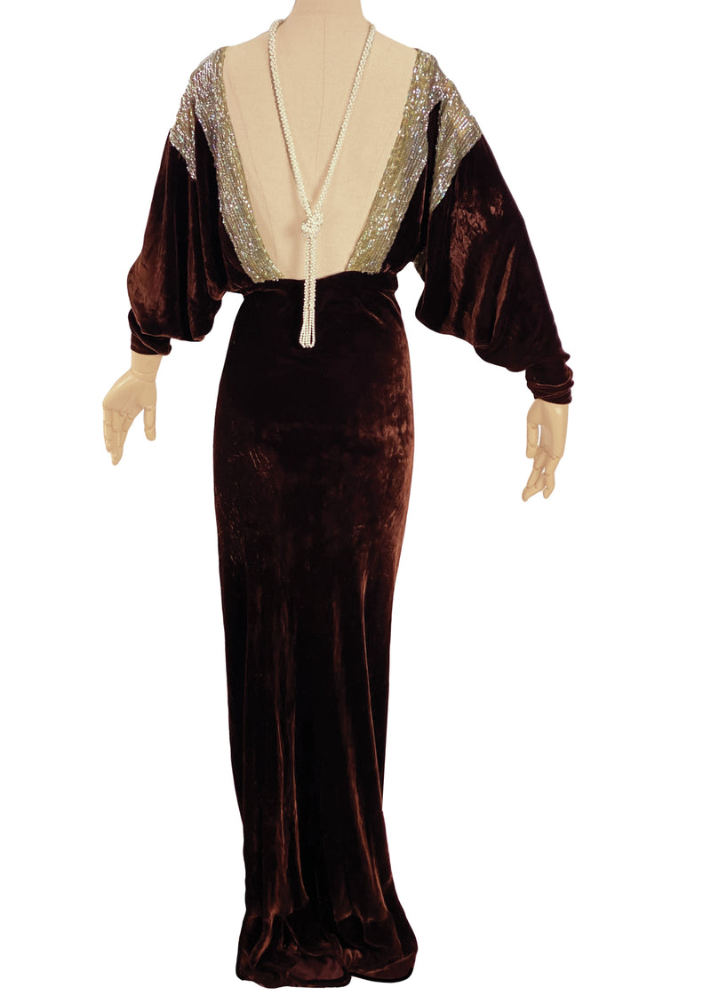 Vintage 1930s Chocolate Brown Balloon Sleeve Gown - New!