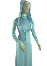 Vintage 1970s Blue Hooded Maxi Dress Ensemble - NEW!
