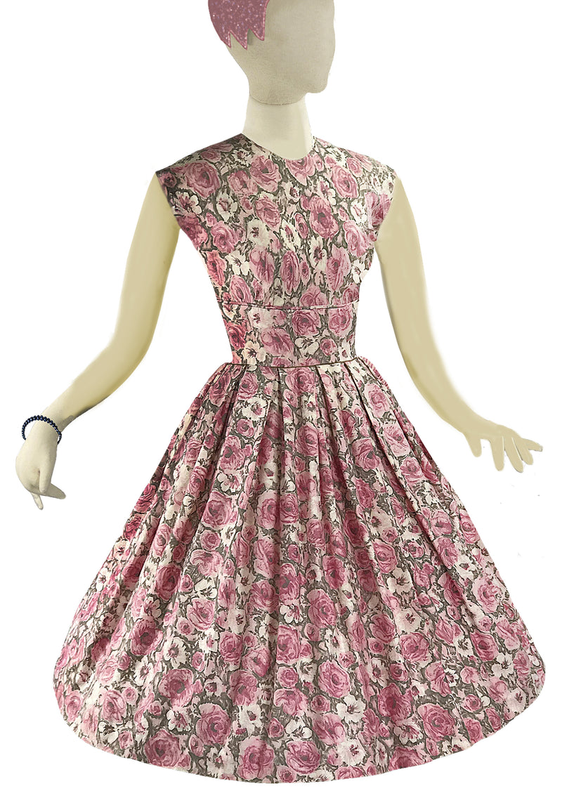Original 1950s Delicate Pink Roses Cotton Dress - New!