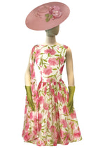 Early 1960s Pink Carnations Chiffon Dress - NEW!