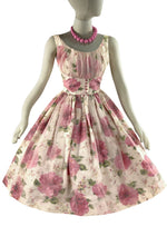 Vintage Late 1950s Pink Roses Dress with Overlay- NEW!