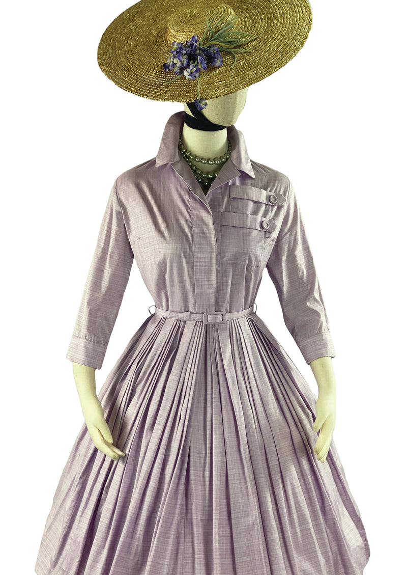 Vintage Late 1950s Liliac Cotton Shirtfront Dress- NEW!