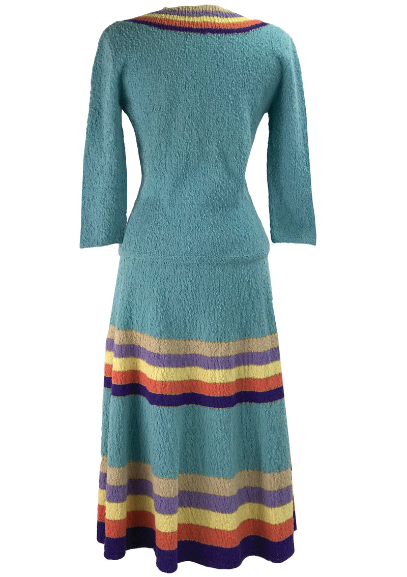 Rare 1940s Cotton Knit Rainbow Dress Ensemble- New!