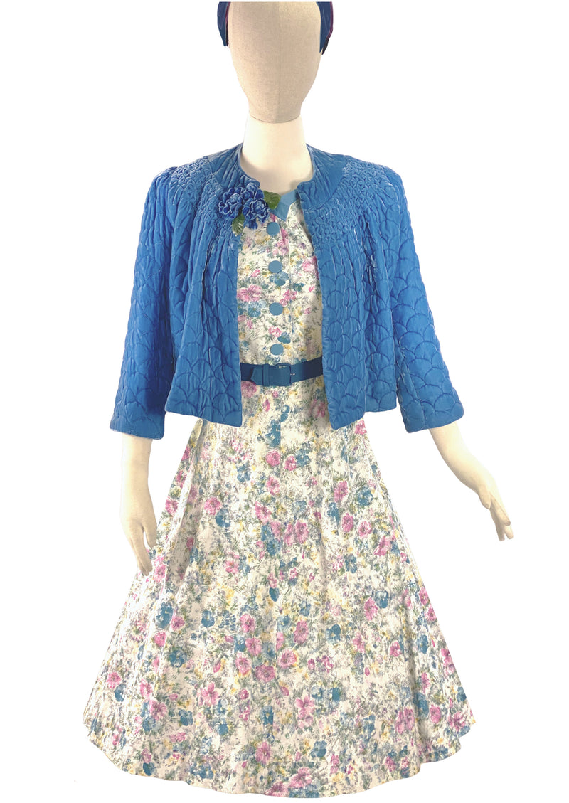 Vintage 1940s Pink & Blue Floral Cotton Dress - New! (ON HOLD)