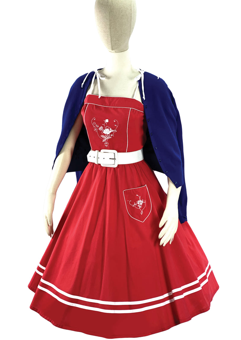 Vintage Nautical 1970s Red Cotton Sundress - New!