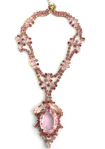 Tourmaline Pink Large Central Drop Czech Necklace - New!