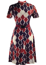 Vintage 1960 Red, White & Blue Geometric Mod Dress- New!