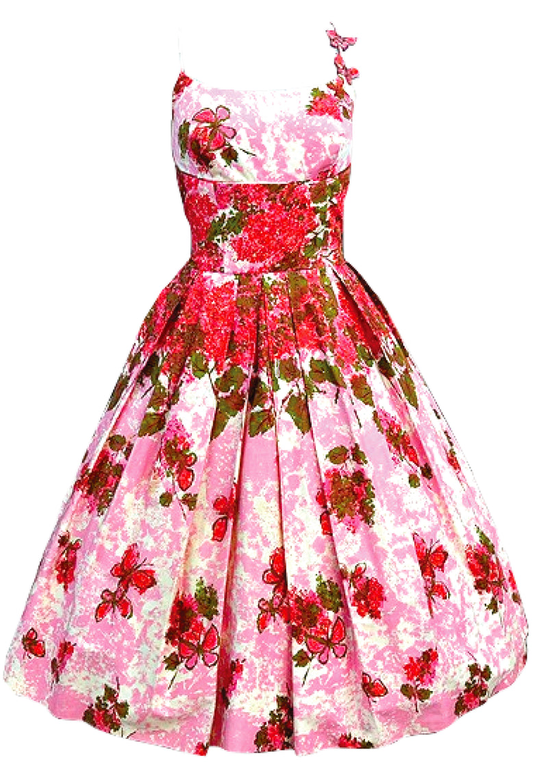 Original 1950s Pink & Red Floral Cotton Dress - New! (Special Order)
