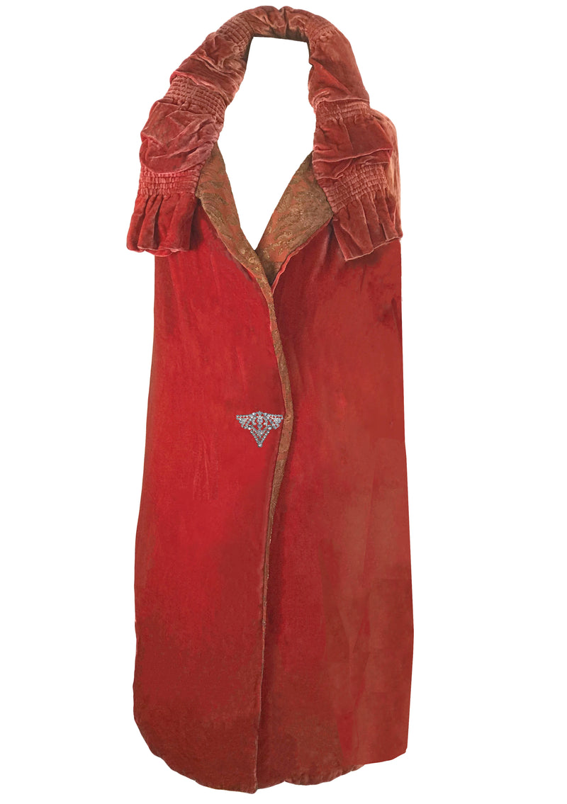 Vintage 1920s Tangerine Silk Velvet & Lame Cape - New!