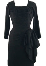 Late 1940s Early 1950s Black Designer Rayon Draped Dress - New!