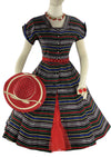 Striking 1950s Rainbow Striped Taffeta New Look Dress- New!