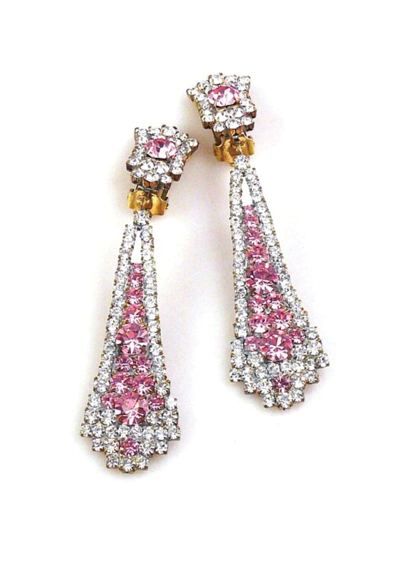 Beautiful Czech Tourmaline and Clear Crystal Earrings - New!