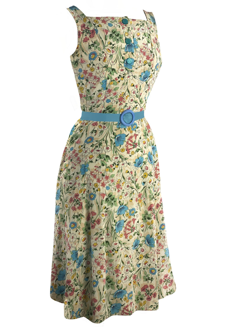 Vintage Late 1940s Field Flowers Rayon Dress- New! (ON HOLD)