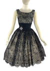 Late 1950s to Early 1960s Black Flocked Chiffon Party Dress- New!