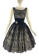 Late 1950s to Early 1960s Black Flocked Chiffon Party Dress- New!