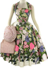 Vintage 1950s Floral Garden Halter Cotton Dress- New!