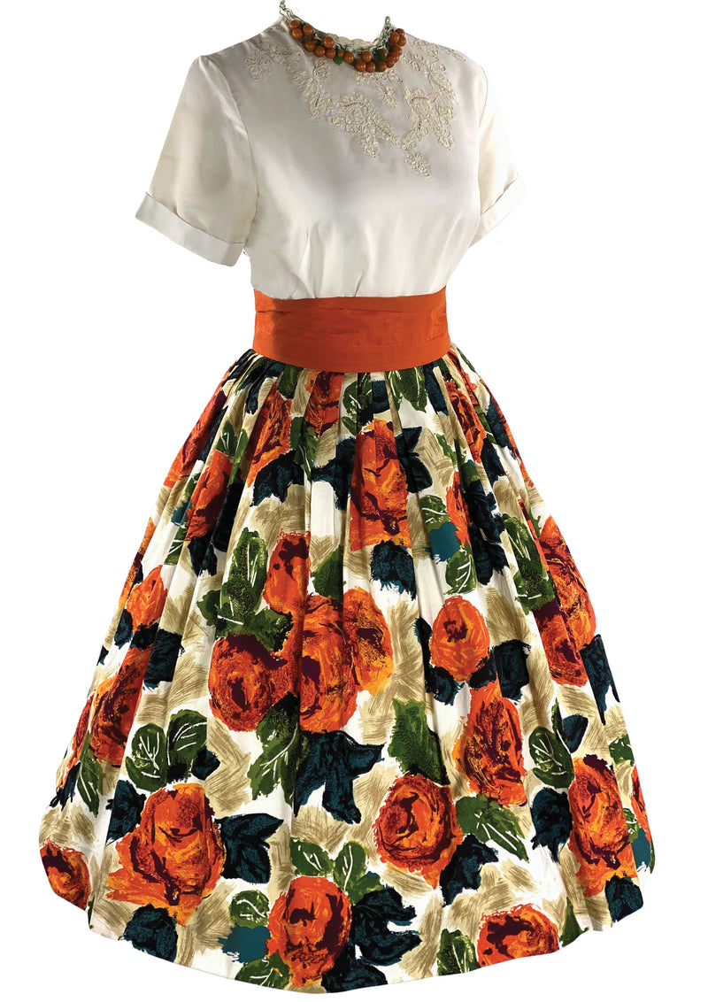 Vintage 1950s Vibrant Tangerine Roses Skirt - New!
