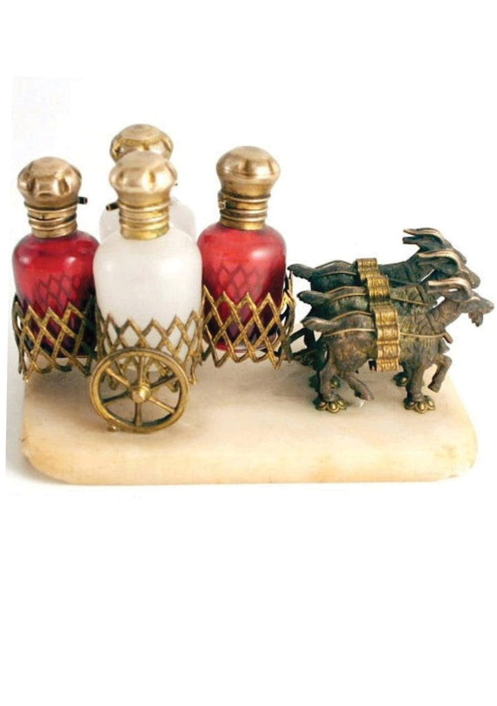 Antique Victorian Opaline & Ruby Scent Goat Carriage