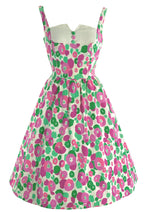 Late 1950s Early 1960s Pink and Jade Floral Cotton Sundress- New!