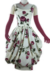 Stunning 1950s Sculptured Magenta Roses Cocktail Dress- New!