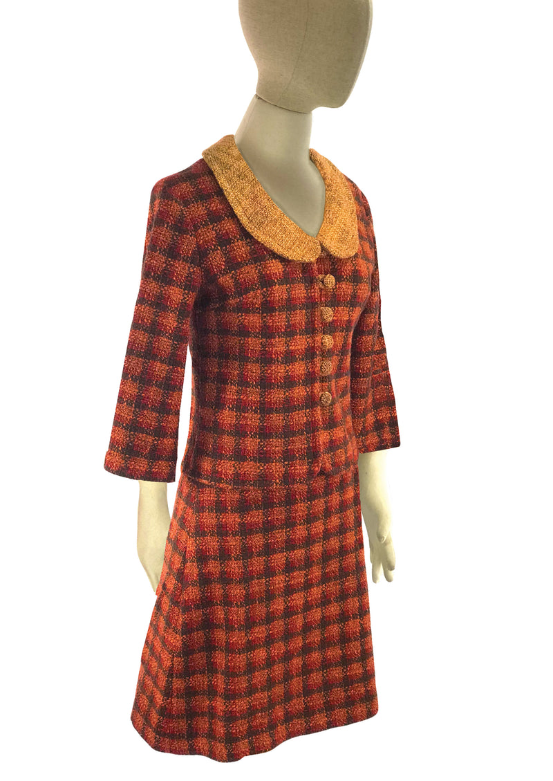 Vintage 1960s Cranberry & Brown Plaid Wool Suit  - New!