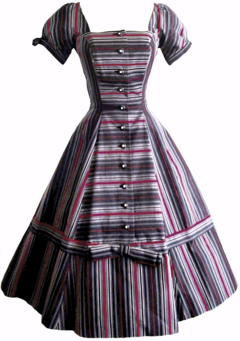 Beautiful 1950s Black, White & Red Striped New Look Dress - New!