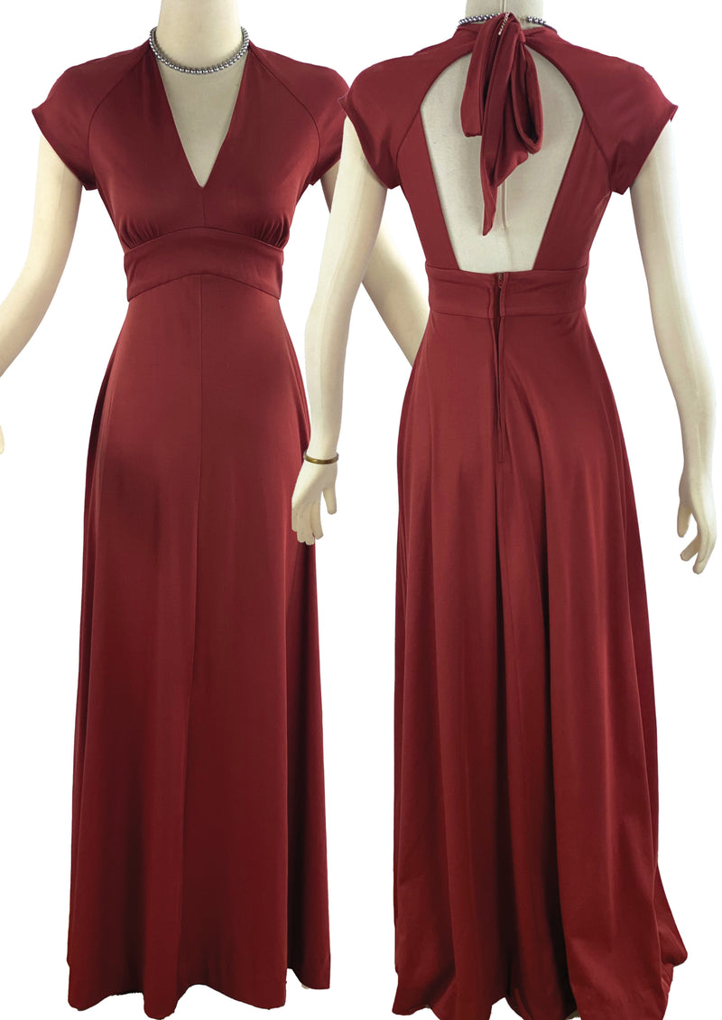 Vintage 1970s Garnet Coloured Maxi Dress - NEW!