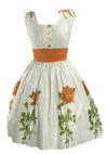 1950s Ivory Polished Cotton with Orange Roses Dress - New!