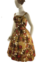 Early 1960s Designer Sunflower Silk Blend Cocktail Dress - New!(