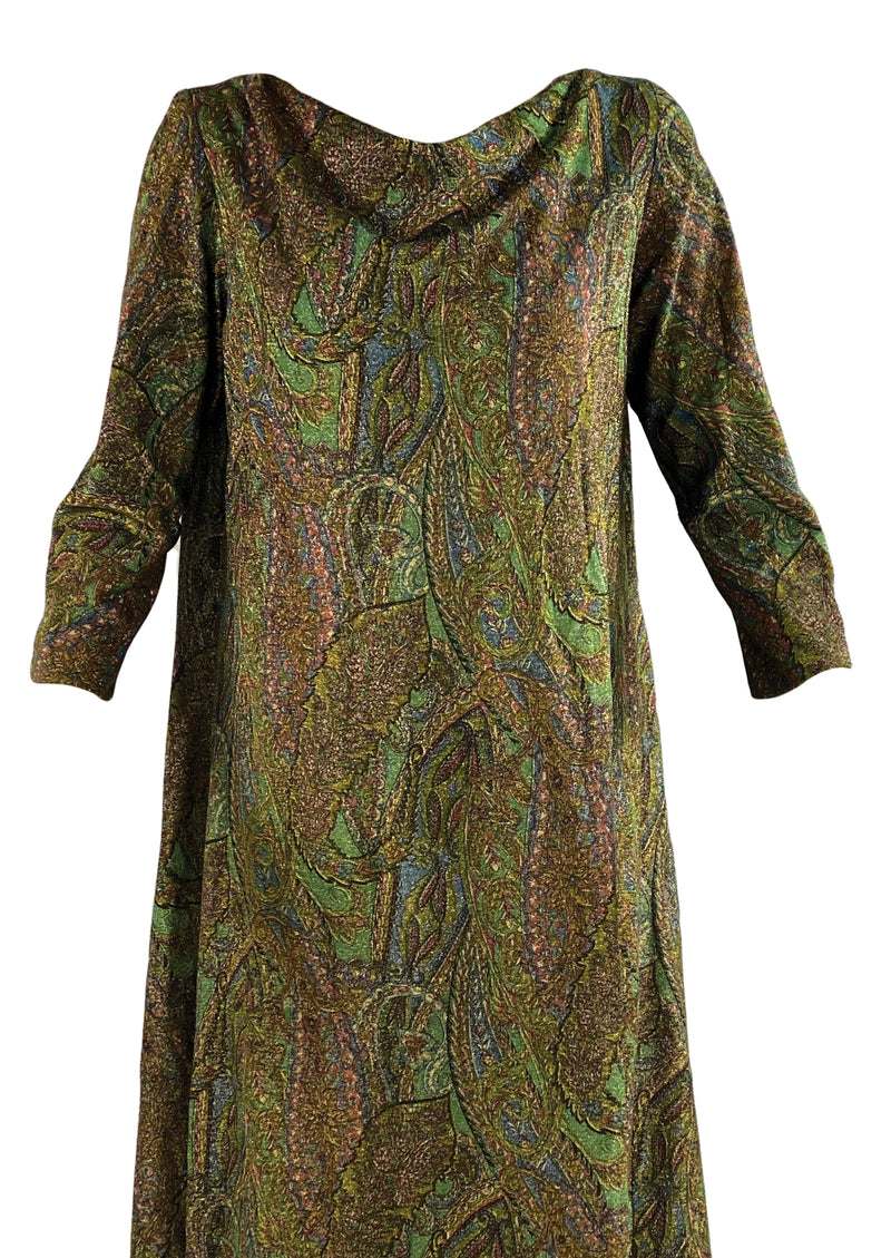 Vintage 1970s  Paisley Lurex Maxi Caftan Dress - NEW!