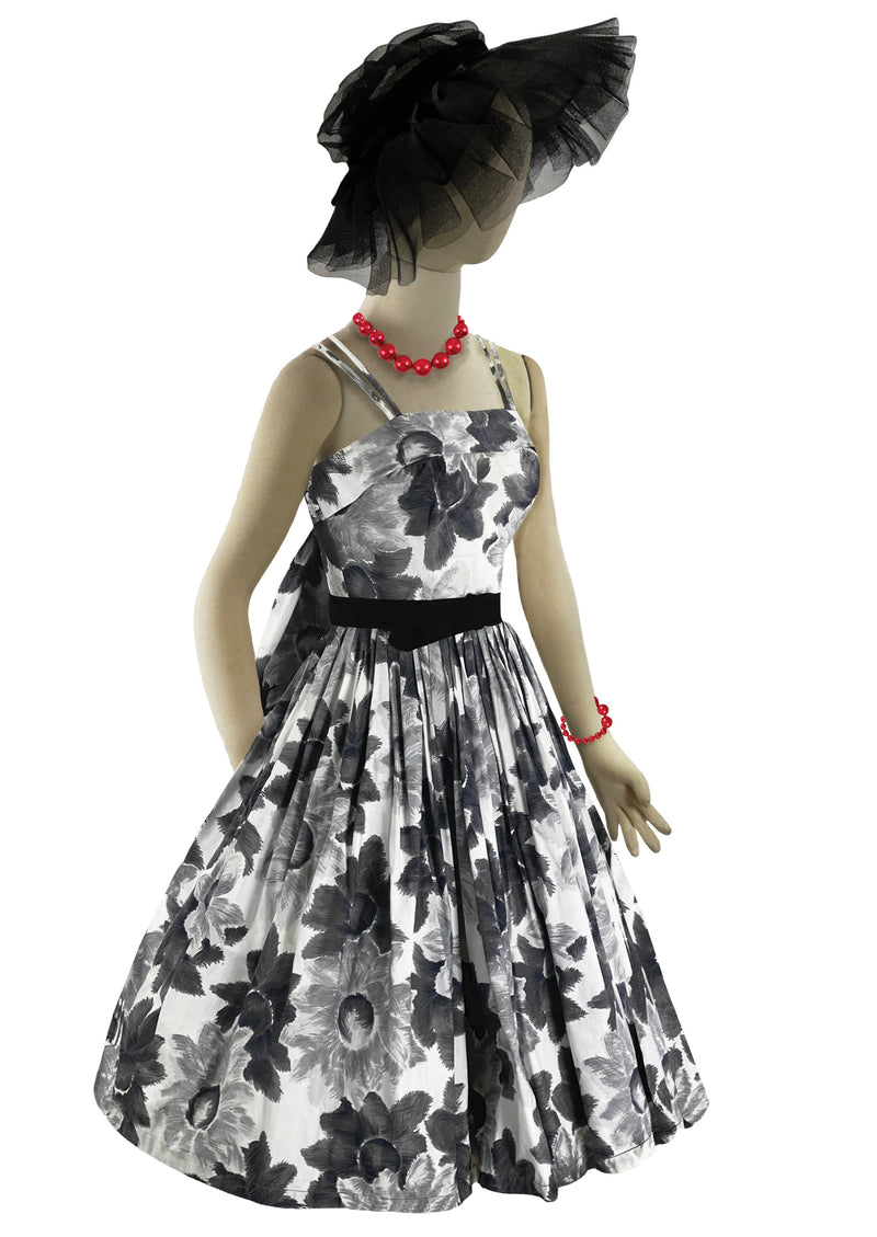 Late 1950s B&W Floral Print Cotton Sundress New!