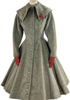 Dramatic 1950s Grey Flecked Wool Princess Coat- NEW!