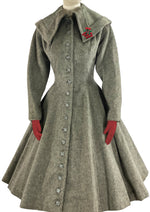 Dramatic 1950s Grey Flecked Wool Princess Coat- NEW!