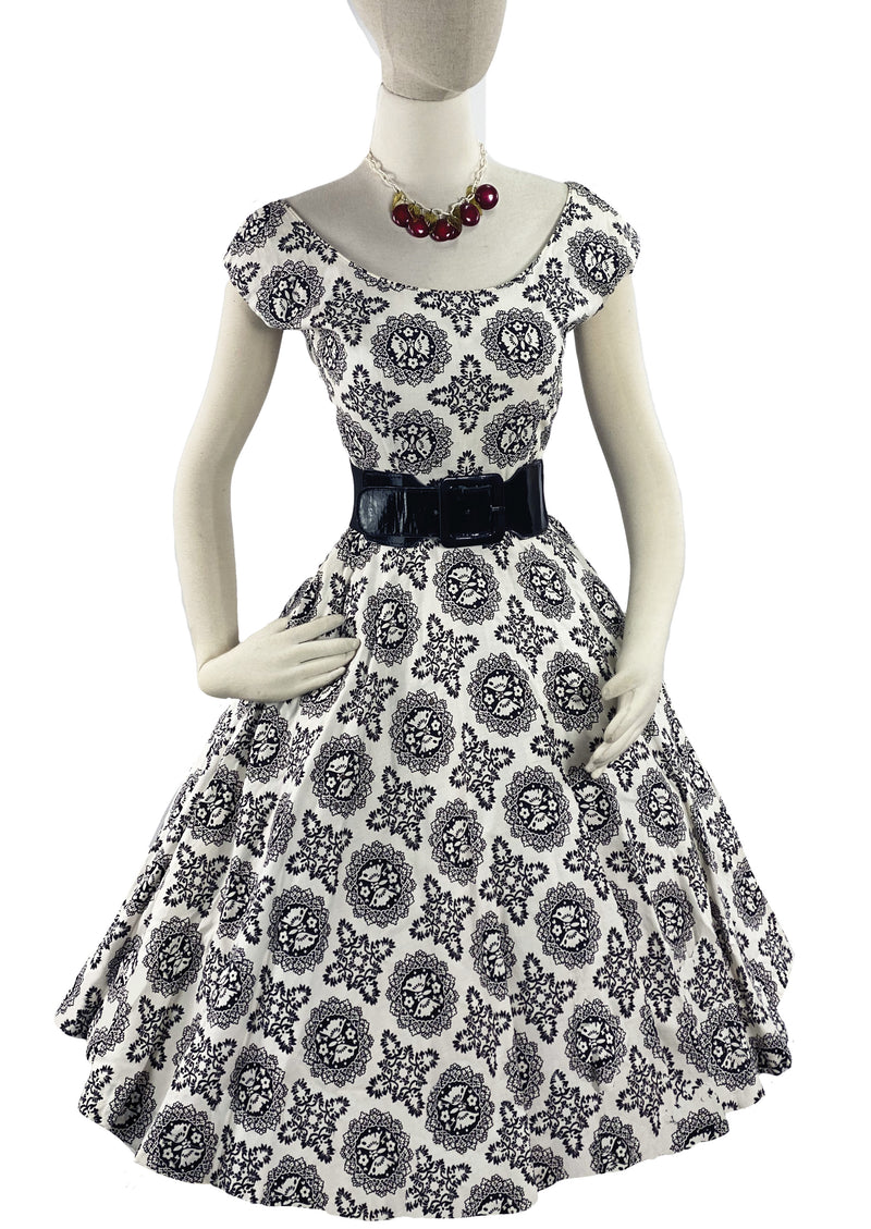 1950's Jerry Gilden B&W Medallion Print Cotton Dress - New!