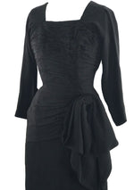 Late 1940s Early 1950s Black Designer Rayon Draped Dress - New!