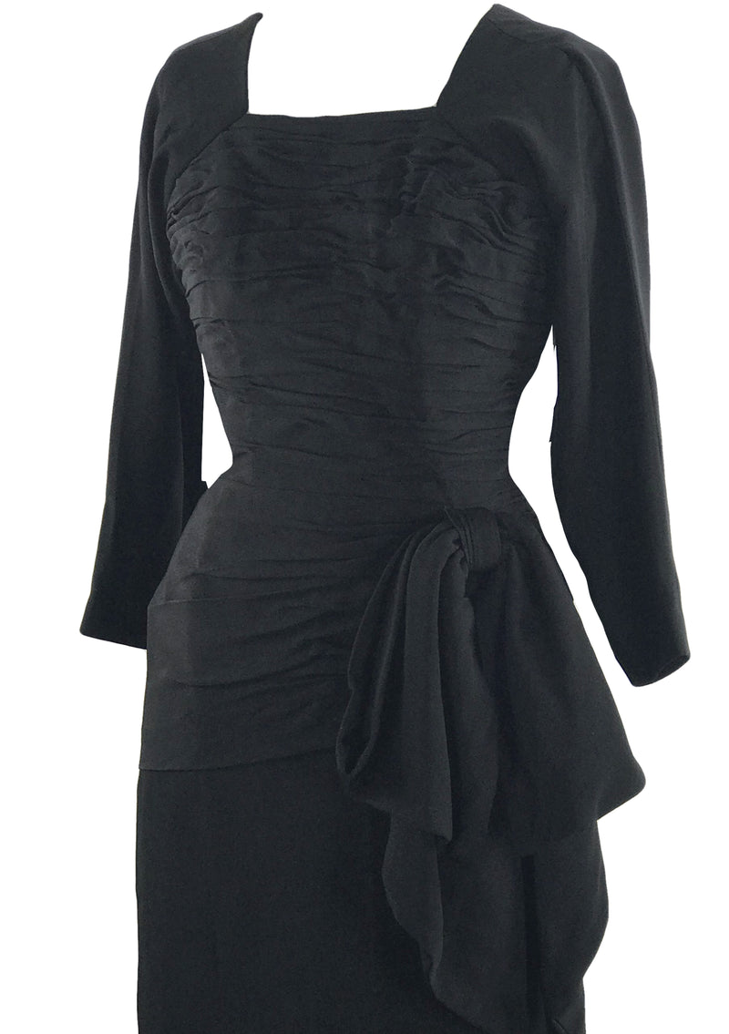 Late 1940s Early 1950s Black Designer Rayon Draped Dress - New!