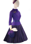Stylish Designer 1950s Purple Wool Top and Skirt Set- New!