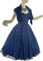 Vintage 1950s Navy Organza Cocktail Dress Ensemble- New!