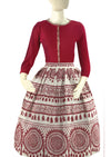Late 1950s Early 1960s Red & White Trompe L'Oeil Novelty Print Skirt- New!