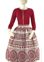 Late 1950s Early 1960s Red & White Trompe L'Oeil Novelty Print Skirt- New!