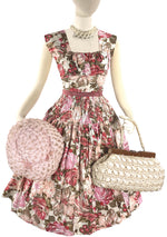 Vintage 1950s Pink Novelty Floral Cotton Dress- New!