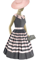Vintage 1950s Grey and Pink Stripe Cotton Dress- New!