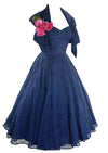 Vintage 1950s Navy Organza Cocktail Dress Ensemble- New!