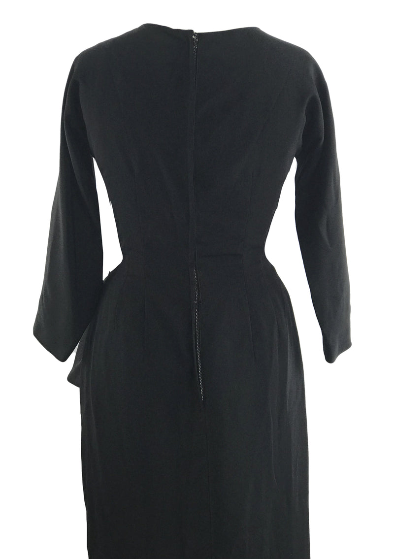Late 1940s Early 1950s Black Designer Rayon Draped Dress - New!