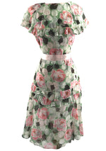 Early 1930s Pink Rose Print Voile Day Dress - New!