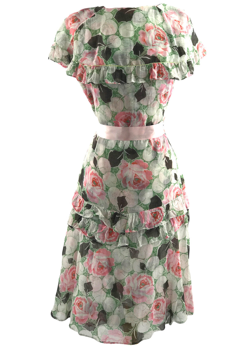 Early 1930s Pink Rose Print Voile Day Dress - New!