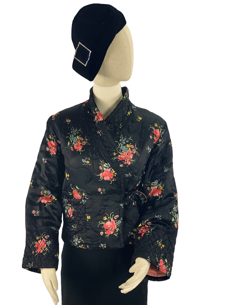 Stunning Early 1930s Black Floral Quilted Jacket  - NEW!