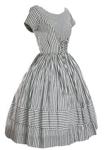 Late 1950s Early 1960s White and Charcoal Stripes Dress- New!