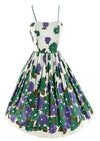 Early 1960s Purple and Green Floral Border Print Sundress  New!
